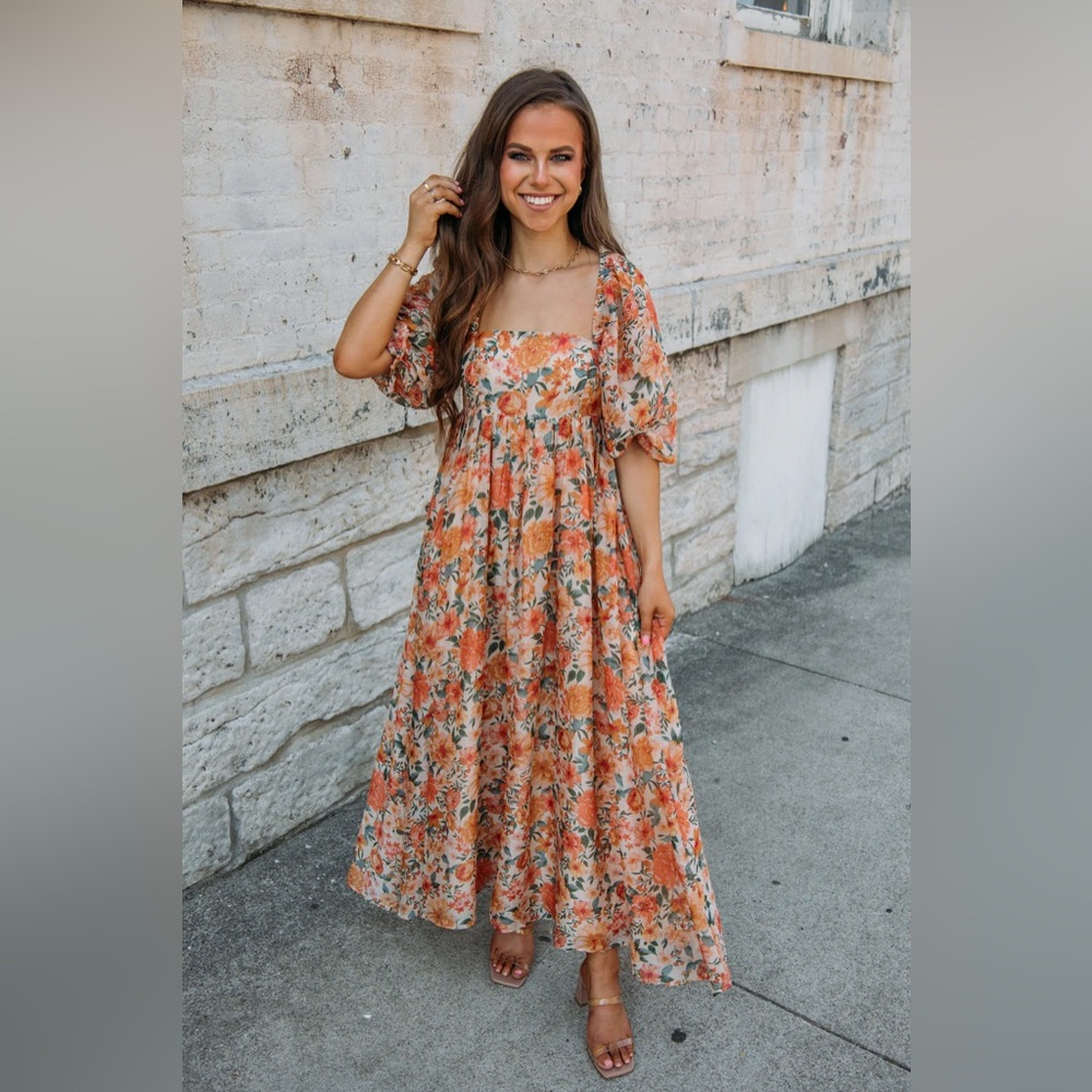 Storia Floral Orange Maxi Dress
